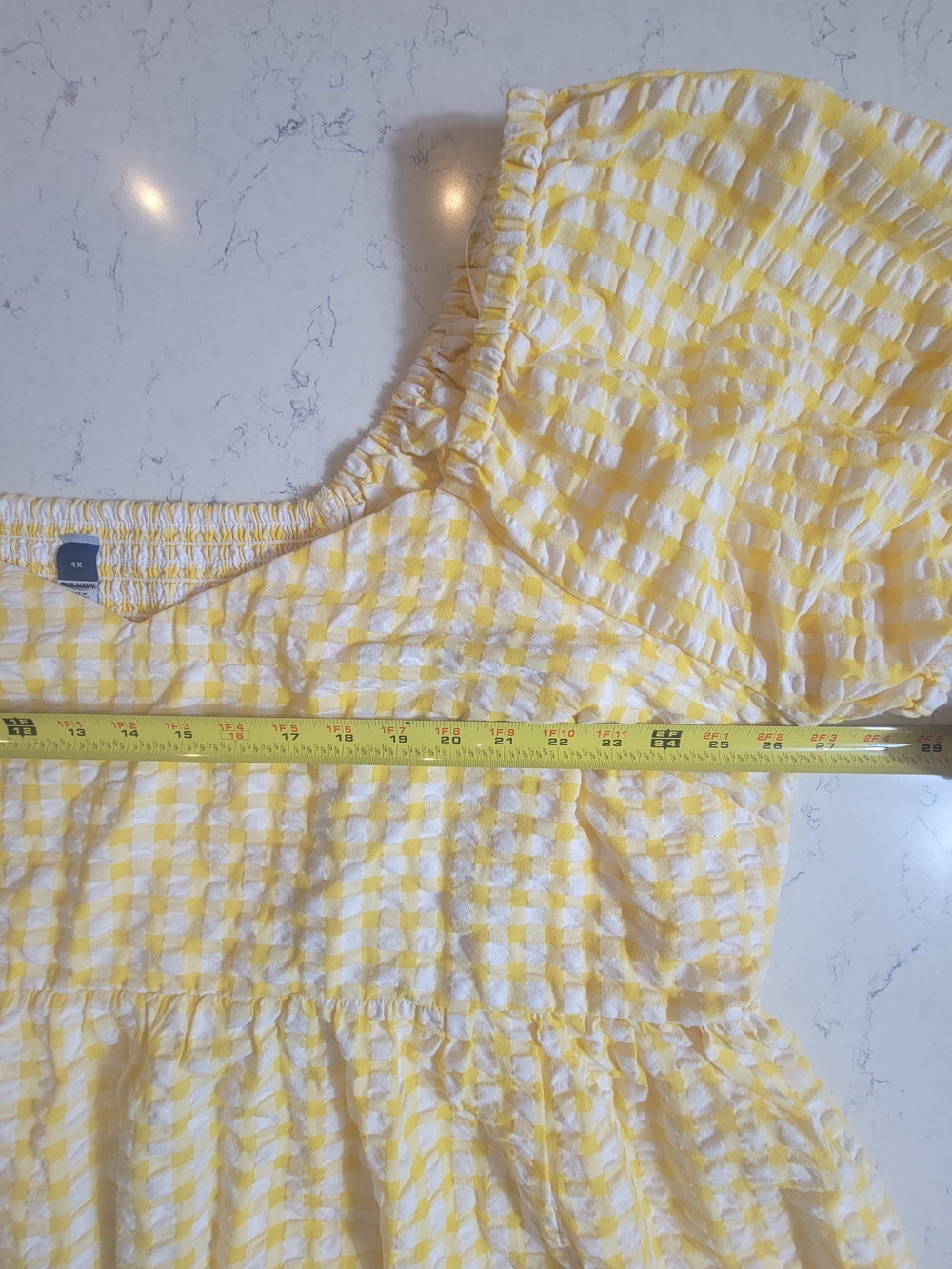 Old Navy Yellow Gingham Puff-Sleeve pickets Mini Dress summer seesucker - Picture 11 of 12